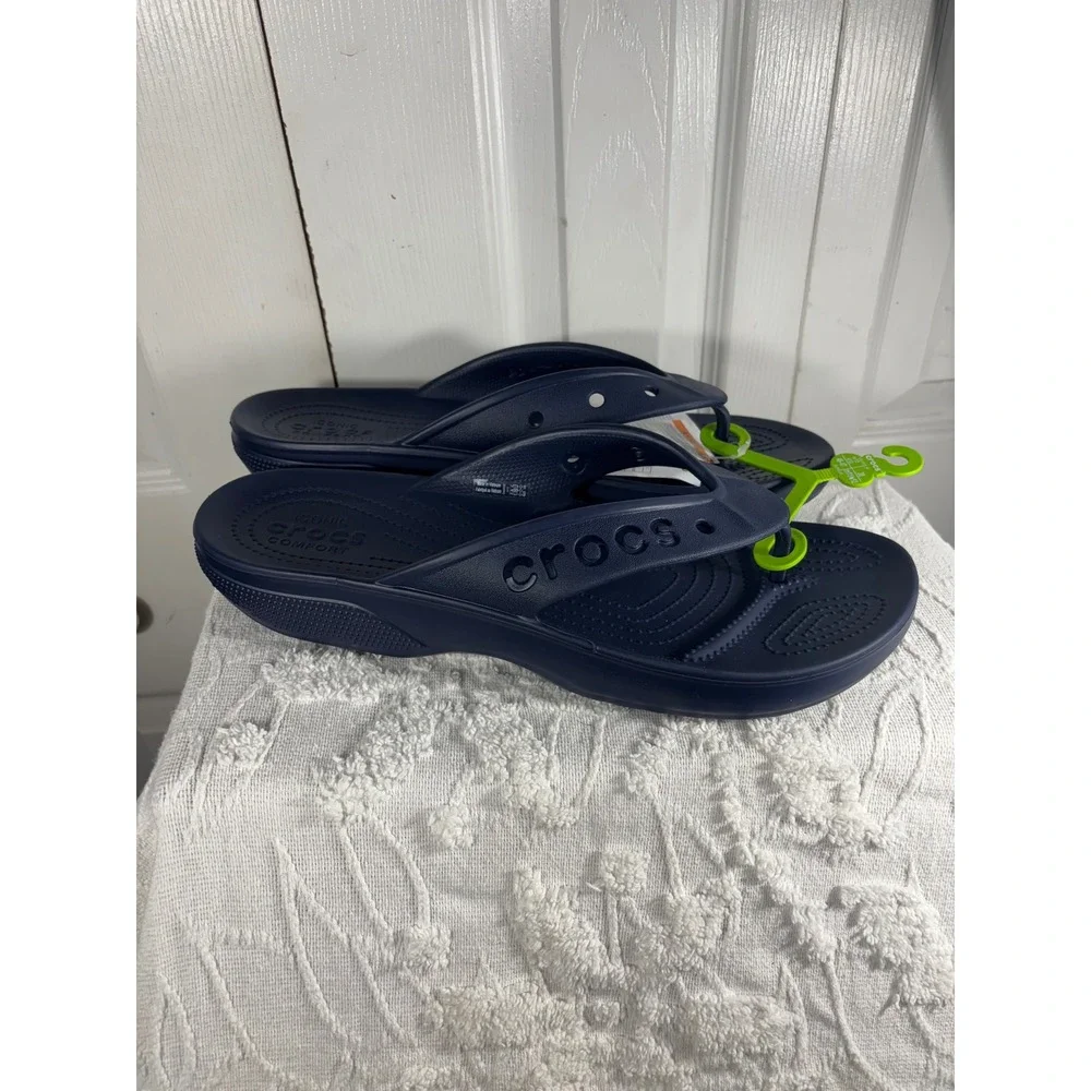 Crocs M 12 Women 14 Navy Blue Thong Flip Flop Sandals Comfort‎ Casual Shoes